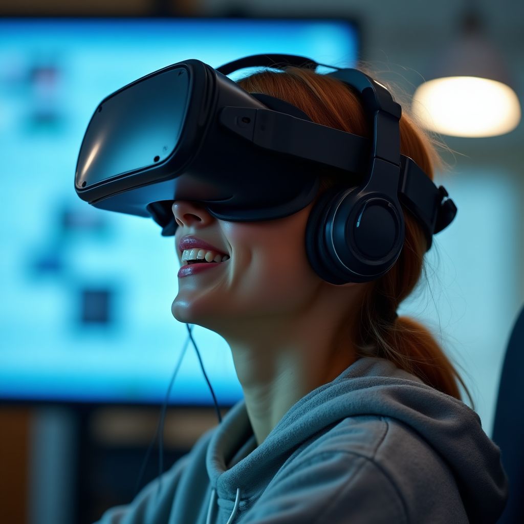 Estudiante usando tecnología de realidad virtual