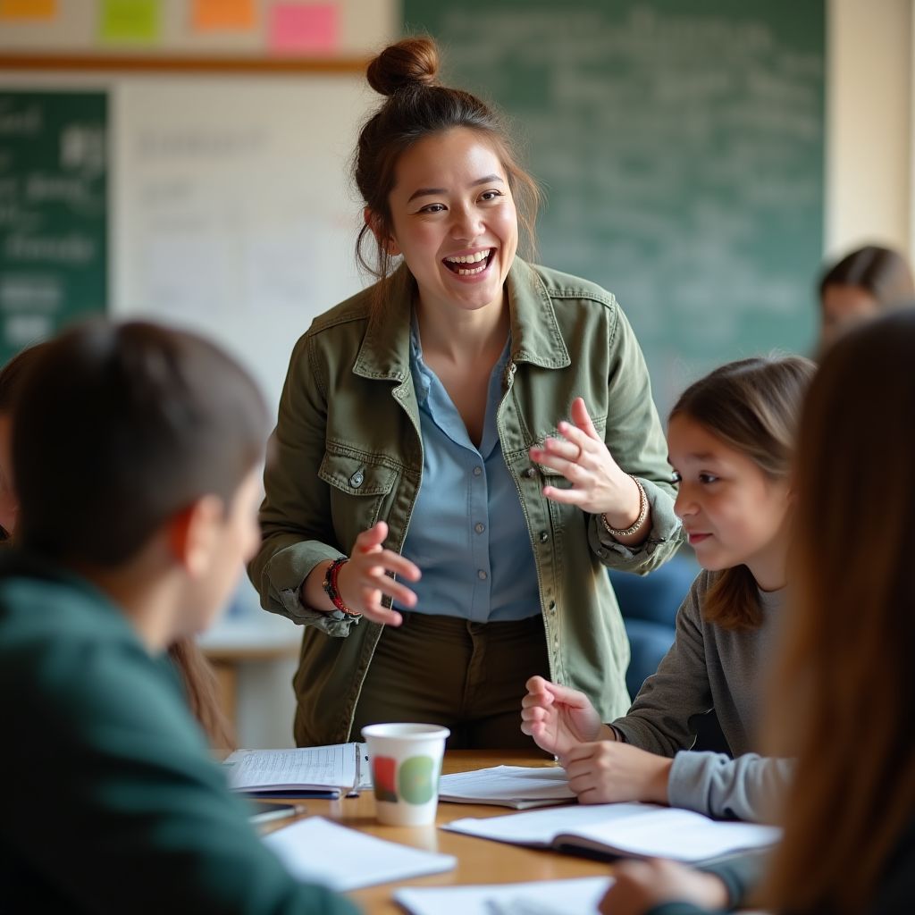 Profesor nativo dando una clase dinámica